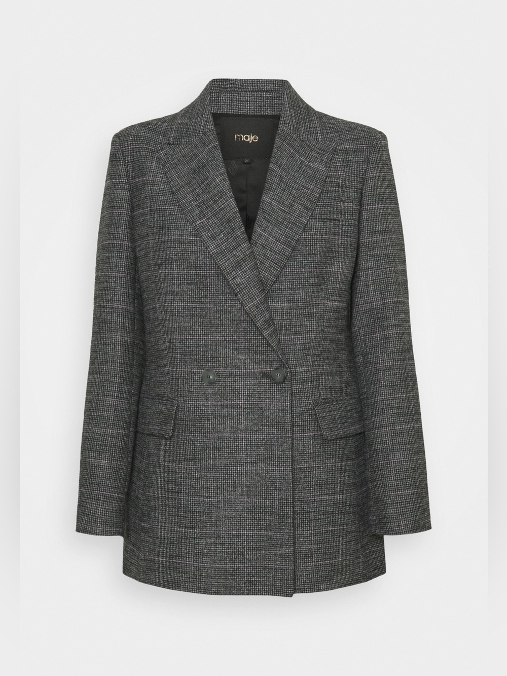 Maje Vincio Gray Plaid Double-Breasted Blazer size 40